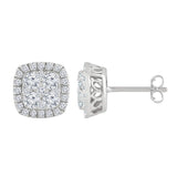 1 Carat Round Cut Lab Grown Diamond Halo Cluster Stud Earrings