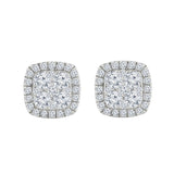 1 Carat Round Cut Lab Grown Diamond Halo Cluster Stud Earrings