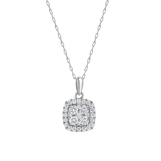 0.50 Carat Lab Grown Round Halo Diamond Pendant Necklace In Sterling Silver