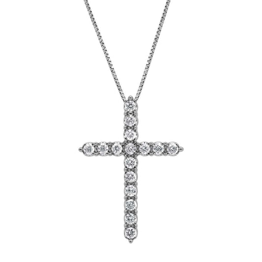 0.50 Carat Sterling Silver Lab Grown Diamond Cross Pendant Necklace