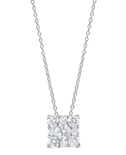 1 Carat Lab Square Cluster Diamond Pendant Necklace In Sterling Silver