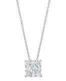 1 Carat Lab Grown Square Cluster Diamond Pendant Necklace In Sterling Silver
