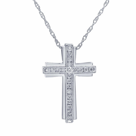 0.25 Carat Sterling Silver Lab Grown Diamond Cross Necklace