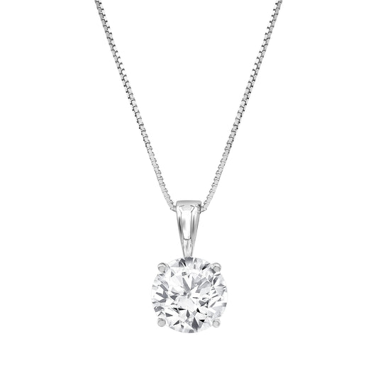 0.75 Carat Lab Grown Round Solitaire Diamond Pendant Necklace In Sterling Silver