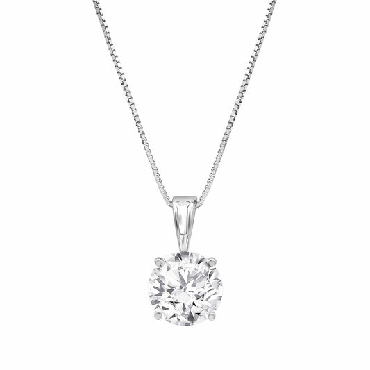 0.75 Carat Lab Grown Round Solitaire Diamond Pendant Necklace In Sterling Silver