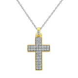 0.75 Carat Lab Grown Diamond Cluster Cross Pendant Necklace In Sterling Silver