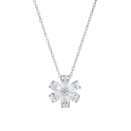 1 Carat Lab Grown Floral Diamond Pendant Necklace In Sterling Silver