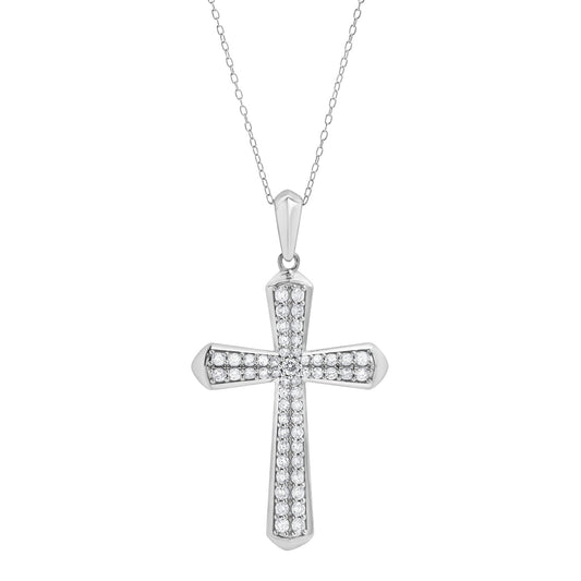 1 Carat Sterling Silver Lab Grown Cross Diamond Pendant Necklace