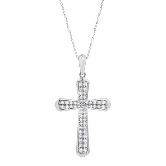 1 Carat Sterling Silver Lab Grown Cross Diamond Pendant Necklace