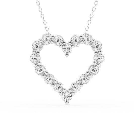 2 Carat Round Lab Grown Diamond Heart Pendant Necklace In Sterling Silver