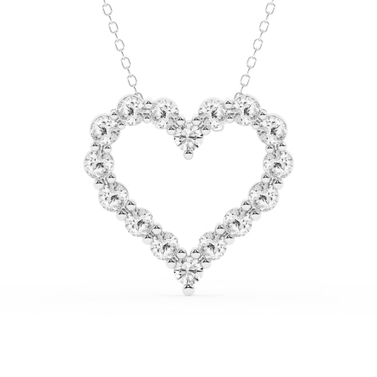 2 Carat Round Lab Grown Diamond Heart Pendant Necklace In Sterling Silver