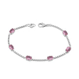 Birthstone Bracelet in Sterling Silver, Oval Cut 5*7mm, 7 Inches with an Extender, 12 Gemstone Options, Gift Box Included - April, White Zircon
