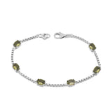 Birthstone Bracelet in Sterling Silver, Oval Cut 5*7mm, 7 Inches with an Extender, 12 Gemstone Options, Gift Box Included - April, White Zircon