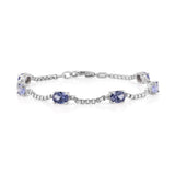 Birthstone Bracelet in Sterling Silver, Oval Cut 5*7mm, 7 Inches with an Extender, 12 Gemstone Options, Gift Box Included - April, White Zircon