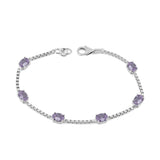 Birthstone Bracelet in Sterling Silver, Oval Cut 5*7mm, 7 Inches with an Extender, 12 Gemstone Options, Gift Box Included - April, White Zircon