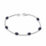 Birthstone Bracelet in Sterling Silver, Oval Cut 5*7mm, 7 Inches with an Extender, 12 Gemstone Options, Gift Box Included - April, White Zircon