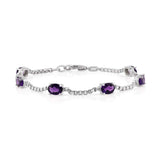 Birthstone Bracelet in Sterling Silver, Oval Cut 5*7mm, 7 Inches with an Extender, 12 Gemstone Options, Gift Box Included - April, White Zircon