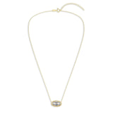 Oval Gemstone Necklace in 14K Gold Plated Sterling Silver, Oval Pendant Size 6 * 12mm, 15" Cable Chain with 2" Extender, Gift Box Included - Apr, White Zircon