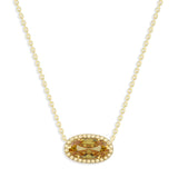 Oval Gemstone Necklace in 14K Gold Plated Sterling Silver, Oval Pendant Size 6 * 12mm, 15" Cable Chain with 2" Extender, Gift Box Included - Apr, White Zircon