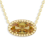 Oval Gemstone Necklace in 14K Gold Plated Sterling Silver, Oval Pendant Size 6 * 12mm, 15" Cable Chain with 2" Extender, Gift Box Included - Apr, White Zircon