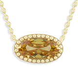 Oval Gemstone Necklace in 14K Gold Plated Sterling Silver, Oval Pendant Size 6 * 12mm, 15" Cable Chain with 2" Extender, Gift Box Included - Apr, White Zircon
