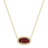 Oval Gemstone Necklace in 14K Gold Plated Sterling Silver, Oval Pendant Size 6 * 12mm, 15" Cable Chain with 2" Extender, Gift Box Included - Apr, White Zircon