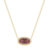 Oval Gemstone Necklace in 14K Gold Plated Sterling Silver, Oval Pendant Size 6 * 12mm, 15" Cable Chain with 2" Extender, Gift Box Included - Apr, White Zircon