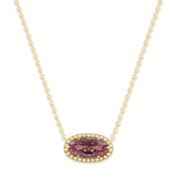 Oval Gemstone Necklace in 14K Gold Plated Sterling Silver, Oval Pendant Size 6 * 12mm, 15" Cable Chain with 2" Extender, Gift Box Included - Apr, White Zircon