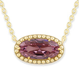 Oval Gemstone Necklace in 14K Gold Plated Sterling Silver, Oval Pendant Size 6 * 12mm, 15" Cable Chain with 2" Extender, Gift Box Included - Apr, White Zircon