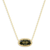 Oval Gemstone Necklace in 14K Gold Plated Sterling Silver, Oval Pendant Size 6 * 12mm, 15" Cable Chain with 2" Extender, Gift Box Included - Apr, White Zircon