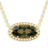 Oval Gemstone Necklace in 14K Gold Plated Sterling Silver, Oval Pendant Size 6 * 12mm, 15" Cable Chain with 2" Extender, Gift Box Included - Apr, White Zircon