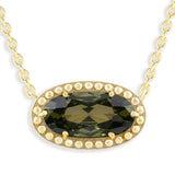 Oval Gemstone Necklace in 14K Gold Plated Sterling Silver, Oval Pendant Size 6 * 12mm, 15" Cable Chain with 2" Extender, Gift Box Included - Apr, White Zircon