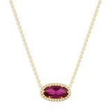 Oval Gemstone Necklace in 14K Gold Plated Sterling Silver, Oval Pendant Size 6 * 12mm, 15" Cable Chain with 2" Extender, Gift Box Included - Apr, White Zircon