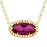 Oval Gemstone Necklace in 14K Gold Plated Sterling Silver, Oval Pendant Size 6 * 12mm, 15" Cable Chain with 2" Extender, Gift Box Included - Apr, White Zircon