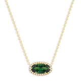 Oval Gemstone Necklace in 14K Gold Plated Sterling Silver, Oval Pendant Size 6 * 12mm, 15" Cable Chain with 2" Extender, Gift Box Included - Apr, White Zircon