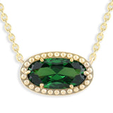 Oval Gemstone Necklace in 14K Gold Plated Sterling Silver, Oval Pendant Size 6 * 12mm, 15" Cable Chain with 2" Extender, Gift Box Included - Apr, White Zircon