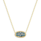 Oval Gemstone Necklace in 14K Gold Plated Sterling Silver, Oval Pendant Size 6 * 12mm, 15" Cable Chain with 2" Extender, Gift Box Included - Apr, White Zircon