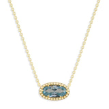 Oval Gemstone Necklace in 14K Gold Plated Sterling Silver, Oval Pendant Size 6 * 12mm, 15" Cable Chain with 2" Extender, Gift Box Included - Apr, White Zircon