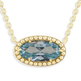 Oval Gemstone Necklace in 14K Gold Plated Sterling Silver, Oval Pendant Size 6 * 12mm, 15" Cable Chain with 2" Extender, Gift Box Included - Apr, White Zircon