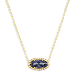 Oval Gemstone Necklace in 14K Gold Plated Sterling Silver, Oval Pendant Size 6 * 12mm, 15" Cable Chain with 2" Extender, Gift Box Included - Apr, White Zircon