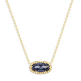 Oval Gemstone Necklace in 14K Gold Plated Sterling Silver, Oval Pendant Size 6 * 12mm, 15" Cable Chain with 2" Extender, Gift Box Included - Apr, White Zircon