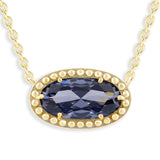 Oval Gemstone Necklace in 14K Gold Plated Sterling Silver, Oval Pendant Size 6 * 12mm, 15" Cable Chain with 2" Extender, Gift Box Included - Apr, White Zircon