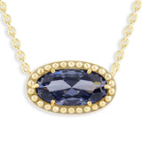 Oval Gemstone Necklace in 14K Gold Plated Sterling Silver, Oval Pendant Size 6 * 12mm, 15" Cable Chain with 2" Extender, Gift Box Included - Apr, White Zircon