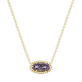 Oval Gemstone Necklace in 14K Gold Plated Sterling Silver, Oval Pendant Size 6 * 12mm, 15" Cable Chain with 2" Extender, Gift Box Included - Apr, White Zircon