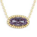 Oval Gemstone Necklace in 14K Gold Plated Sterling Silver, Oval Pendant Size 6 * 12mm, 15" Cable Chain with 2" Extender, Gift Box Included - Apr, White Zircon