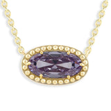 Oval Gemstone Necklace in 14K Gold Plated Sterling Silver, Oval Pendant Size 6 * 12mm, 15" Cable Chain with 2" Extender, Gift Box Included - Apr, White Zircon