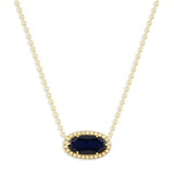 Oval Gemstone Necklace in 14K Gold Plated Sterling Silver, Oval Pendant Size 6 * 12mm, 15" Cable Chain with 2" Extender, Gift Box Included - Apr, White Zircon