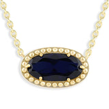Oval Gemstone Necklace in 14K Gold Plated Sterling Silver, Oval Pendant Size 6 * 12mm, 15" Cable Chain with 2" Extender, Gift Box Included - Apr, White Zircon