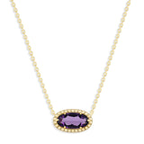 Oval Gemstone Necklace in 14K Gold Plated Sterling Silver, Oval Pendant Size 6 * 12mm, 15" Cable Chain with 2" Extender, Gift Box Included - Apr, White Zircon