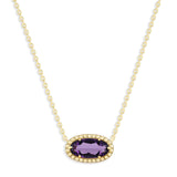 Oval Gemstone Necklace in 14K Gold Plated Sterling Silver, Oval Pendant Size 6 * 12mm, 15" Cable Chain with 2" Extender, Gift Box Included - Apr, White Zircon